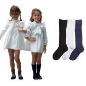  Helios Kids Mid Calf Socks Junior School Uniform Cotton-Black White Navy - 2 Pairs