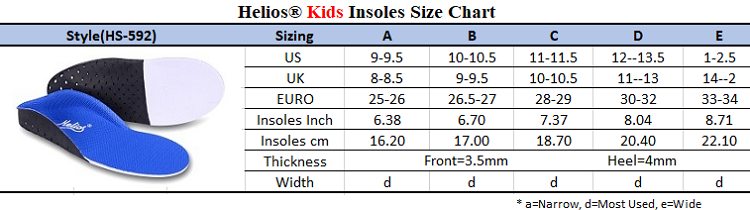 Helios Insoles Size Chart -13